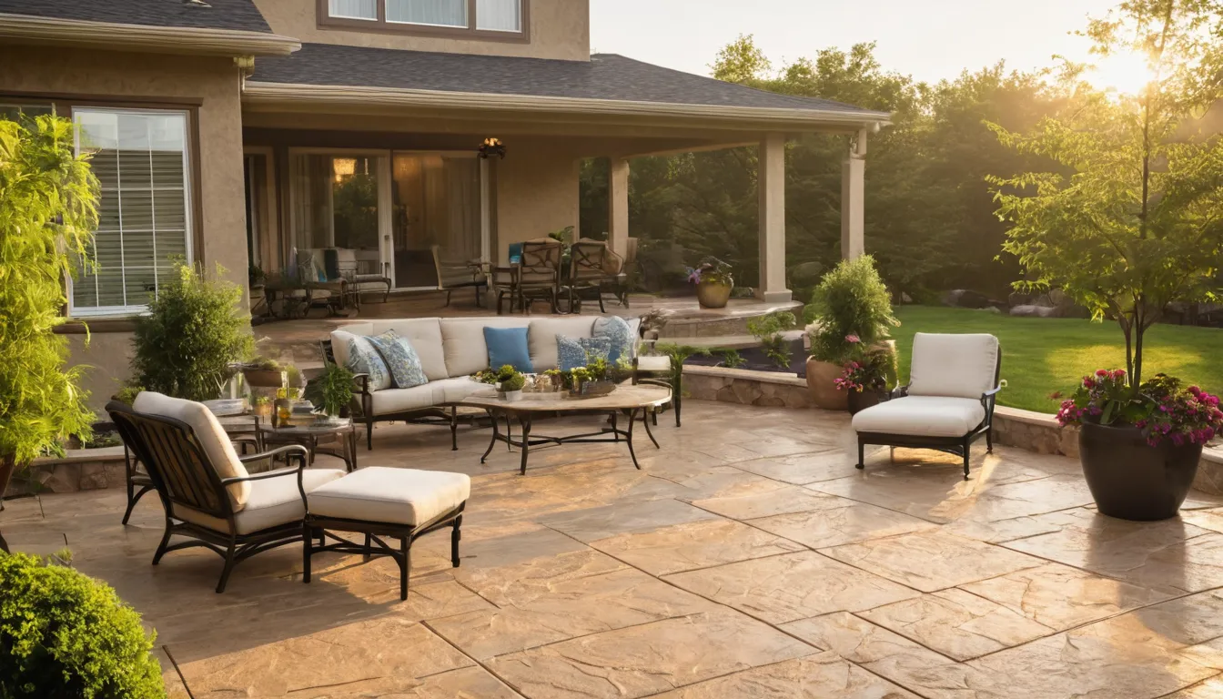 A stamped concrete patio behind a home in New Castle